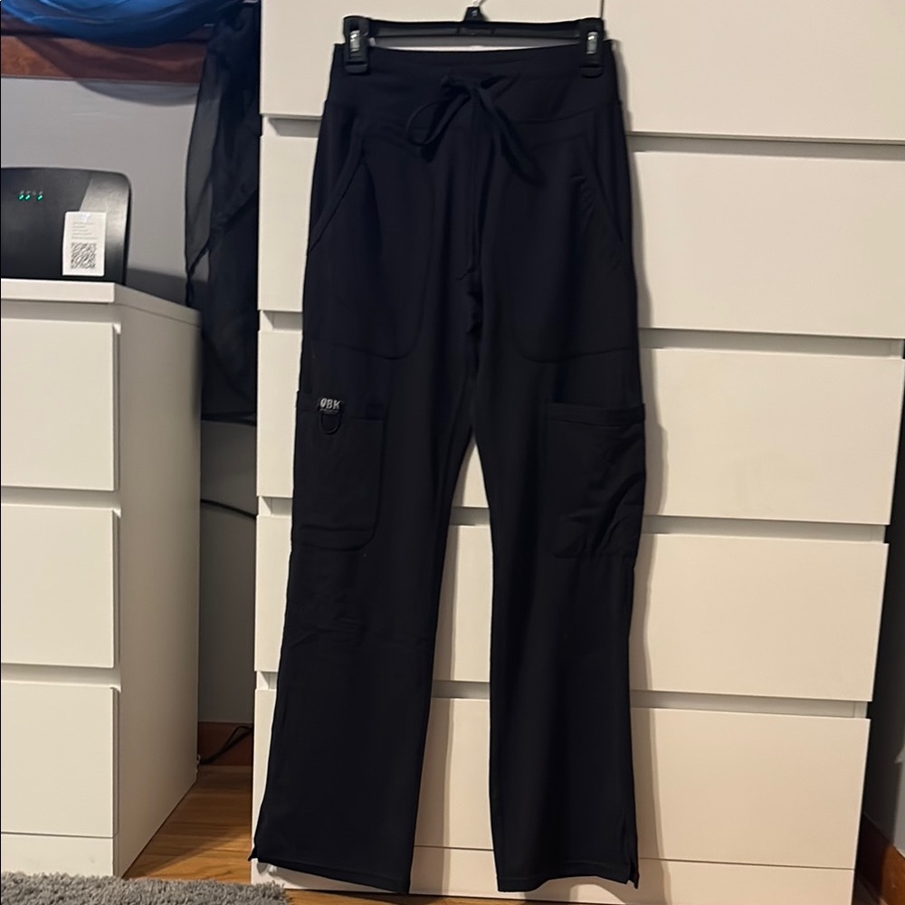 Black Drawstring Cargo Scrub Pants